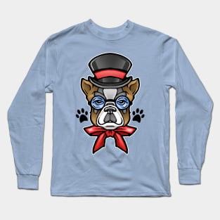 Cute Dog French Bulldog Wearing Sunglasses Hat and Bow Tie Long Sleeve T-Shirt